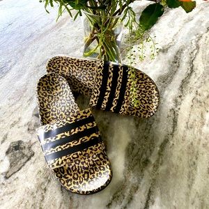 Size 10 women’s Adidas leopard slides